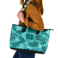 Vintage Hawaii Leather Tote Bag Hibiscus Mix Hawaiian Quilt Patches - Teal - Wonder Print Shop