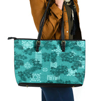 Vintage Hawaii Leather Tote Bag Hibiscus Mix Hawaiian Quilt Patches - Teal - Wonder Print Shop
