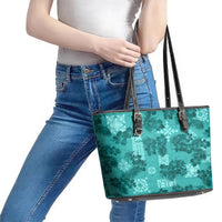 Vintage Hawaii Leather Tote Bag Hibiscus Mix Hawaiian Quilt Patches - Teal - Wonder Print Shop