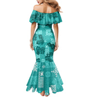 Vintage Hawaii Mermaid Dress Hibiscus Mix Hawaiian Quilt Patches - Teal - Wonder Print Shop