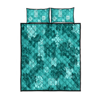 Vintage Hawaii Quilt Bed Set Hibiscus Mix Hawaiian Quilt Patches - Teal - Wonder Print Shop