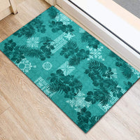 Vintage Hawaii Rubber Doormat Hibiscus Mix Hawaiian Quilt Patches - Teal - Wonder Print Shop