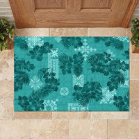 Vintage Hawaii Rubber Doormat Hibiscus Mix Hawaiian Quilt Patches - Teal - Wonder Print Shop