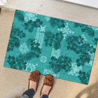 Vintage Hawaii Rubber Doormat Hibiscus Mix Hawaiian Quilt Patches - Teal - Wonder Print Shop