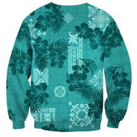 Vintage Hawaii Sweatshirt Hibiscus Mix Hawaiian Quilt Patches - Teal - Wonder Print Shop