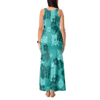 Vintage Hawaii Tank Maxi Dress Hibiscus Mix Hawaiian Quilt Patches - Teal - Wonder Print Shop
