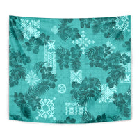 Vintage Hawaii Tapestry Hibiscus Mix Hawaiian Quilt Patches - Teal - Wonder Print Shop