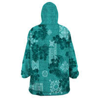 Vintage Hawaii Wearable Blanket Hoodie Hibiscus Mix Hawaiian Quilt Patches - Teal - Wonder Print Shop