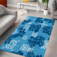 Hawaii Tapa Area Rug Hibiscus Mix Hawaiian Quilt Patches - Blue LT7 - Wonder Print Shop