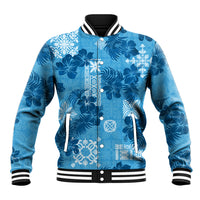 Hawaii Tapa Baseball Jacket Hibiscus Mix Hawaiian Quilt Patches - Blue LT7 - Wonder Print Shop