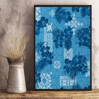 Hawaii Tapa Canvas Wall Art Hibiscus Mix Hawaiian Quilt Patches - Blue LT7 - Wonder Print Shop