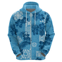 Hawaii Tapa Hoodie Hibiscus Mix Hawaiian Quilt Patches - Blue - Wonder Print Shop