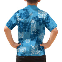 Hawaii Tapa Kid Hawaiian Shirt Hibiscus Mix Hawaiian Quilt Patches - Blue - Wonder Print Shop