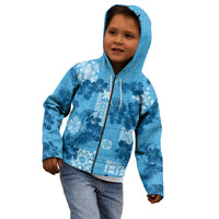 Hawaii Tapa Kid Hoodie Hibiscus Mix Hawaiian Quilt Patches - Blue - Wonder Print Shop