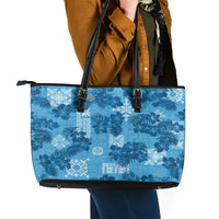 Hawaii Tapa Leather Tote Bag Hibiscus Mix Hawaiian Quilt Patches - Blue - Wonder Print Shop