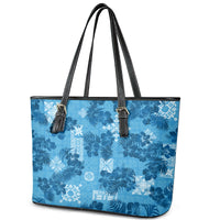 Hawaii Tapa Leather Tote Bag Hibiscus Mix Hawaiian Quilt Patches - Blue - Wonder Print Shop