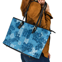 Hawaii Tapa Leather Tote Bag Hibiscus Mix Hawaiian Quilt Patches - Blue - Wonder Print Shop