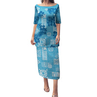 Hawaii Tapa Puletasi Hibiscus Mix Hawaiian Quilt Patches - Blue - Wonder Print Shop