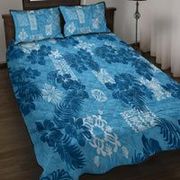 Hawaii Tapa Quilt Bed Set Hibiscus Mix Hawaiian Quilt Patches - Blue - Wonder Print Shop
