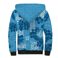 Hawaii Tapa Sherpa Hoodie Hibiscus Mix Hawaiian Quilt Patches - Blue - Wonder Print Shop