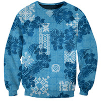 Hawaii Tapa Sweatshirt Hibiscus Mix Hawaiian Quilt Patches - Blue - Wonder Print Shop