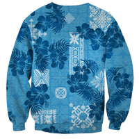Hawaii Tapa Sweatshirt Hibiscus Mix Hawaiian Quilt Patches - Blue - Wonder Print Shop