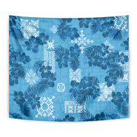 Hawaii Tapa Tapestry Hibiscus Mix Hawaiian Quilt Patches - Blue - Wonder Print Shop