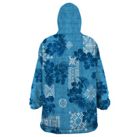 Hawaii Tapa Wearable Blanket Hoodie Hibiscus Mix Hawaiian Quilt Patches - Blue - Wonder Print Shop