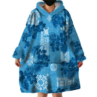 Hawaii Tapa Wearable Blanket Hoodie Hibiscus Mix Hawaiian Quilt Patches - Blue - Wonder Print Shop