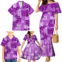 Hawaii Tapa Family Matching Mermaid Dress and Hawaiian Shirt Hibiscus Mix Hawaiian Quilt Patches - Violet LT7 - Wonder Print Shop