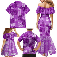 Hawaii Tapa Family Matching Mermaid Dress and Hawaiian Shirt Hibiscus Mix Hawaiian Quilt Patches - Violet LT7 - Wonder Print Shop