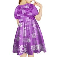 Hawaii Tapa Kid Short Sleeve Dress Hibiscus Mix Hawaiian Quilt Patches - Violet - Wonder Print Shop