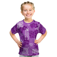 Hawaii Tapa Kid T Shirt Hibiscus Mix Hawaiian Quilt Patches - Violet - Wonder Print Shop