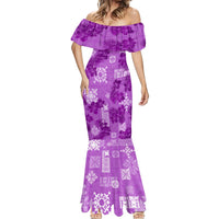 Hawaii Tapa Mermaid Dress Hibiscus Mix Hawaiian Quilt Patches - Violet - Wonder Print Shop