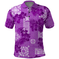 Hawaii Tapa Polo Shirt Hibiscus Mix Hawaiian Quilt Patches - Violet - Wonder Print Shop