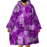 Hawaii Tapa Wearable Blanket Hoodie Hibiscus Mix Hawaiian Quilt Patches - Violet - Wonder Print Shop