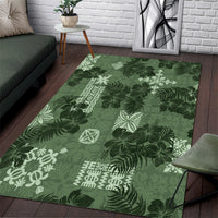 Hawaii Tapa Area Rug Hibiscus Mix Hawaiian Quilt Patches - Sage Green LT7 - Wonder Print Shop