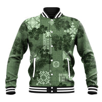 Hawaii Tapa Baseball Jacket Hibiscus Mix Hawaiian Quilt Patches - Sage Green LT7 - Wonder Print Shop