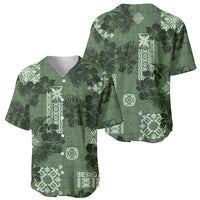 Hawaii Tapa Baseball Jersey Hibiscus Mix Hawaiian Quilt Patches - Sage Green LT7 - Wonder Print Shop
