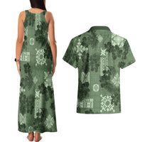 Hawaii Tapa Couples Matching Tank Maxi Dress and Hawaiian Shirt Hibiscus Mix Hawaiian Quilt Patches - Sage Green LT7 - Wonder Print Shop