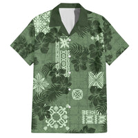Hawaii Tapa Family Matching Puletasi Dress and Hawaiian Shirt Hibiscus Mix Hawaiian Quilt Patches - Sage Green - Wonder Print Shop