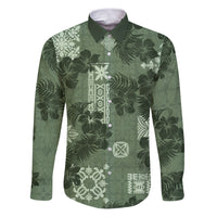 Hawaii Tapa Family Matching Puletasi Dress and Hawaiian Shirt Hibiscus Mix Hawaiian Quilt Patches - Sage Green - Wonder Print Shop