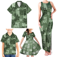 Hawaii Tapa Family Matching Tank Maxi Dress and Hawaiian Shirt Hibiscus Mix Hawaiian Quilt Patches - Sage Green - Wonder Print Shop