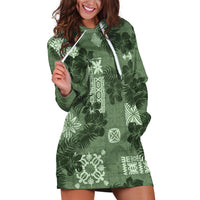 Hawaii Tapa Hoodie Dress Hibiscus Mix Hawaiian Quilt Patches - Sage Green - Wonder Print Shop