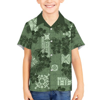 Hawaii Tapa Kid Hawaiian Shirt Hibiscus Mix Hawaiian Quilt Patches - Sage Green - Wonder Print Shop
