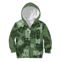 Hawaii Tapa Kid Hoodie Hibiscus Mix Hawaiian Quilt Patches - Sage Green - Wonder Print Shop