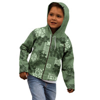 Hawaii Tapa Kid Hoodie Hibiscus Mix Hawaiian Quilt Patches - Sage Green - Wonder Print Shop