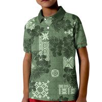 Hawaii Tapa Kid Polo Shirt Hibiscus Mix Hawaiian Quilt Patches - Sage Green - Wonder Print Shop