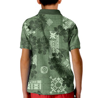 Hawaii Tapa Kid Polo Shirt Hibiscus Mix Hawaiian Quilt Patches - Sage Green - Wonder Print Shop