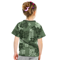 Hawaii Tapa Kid T Shirt Hibiscus Mix Hawaiian Quilt Patches - Sage Green - Wonder Print Shop